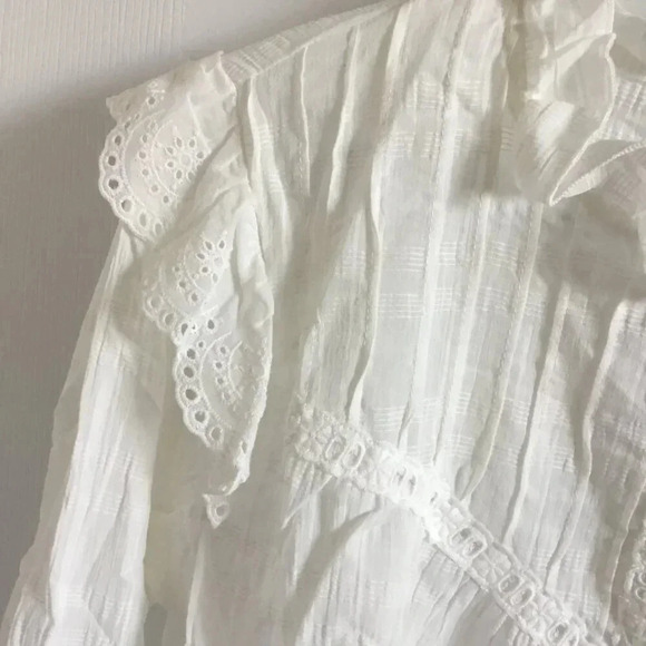 JUS DE POM | Crochet Trim Blouse | 100 % Cotton | White | Feminine |Croch US S-M - Picture 5 of 10